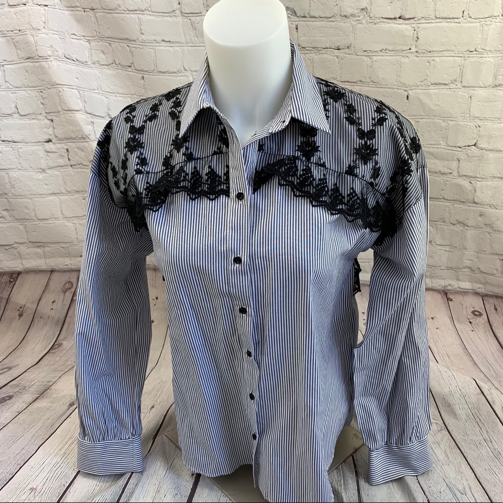 Zara Basic Striped Button Down Shirt - image 2